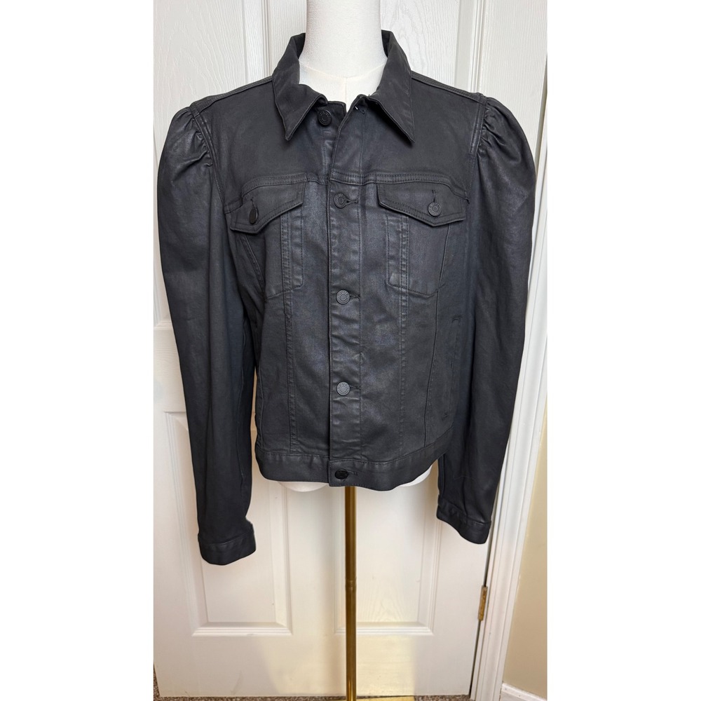 7 For All Mankind Black Coated Puff Sleeve Denim Trucker Jacket XL 7U905352
